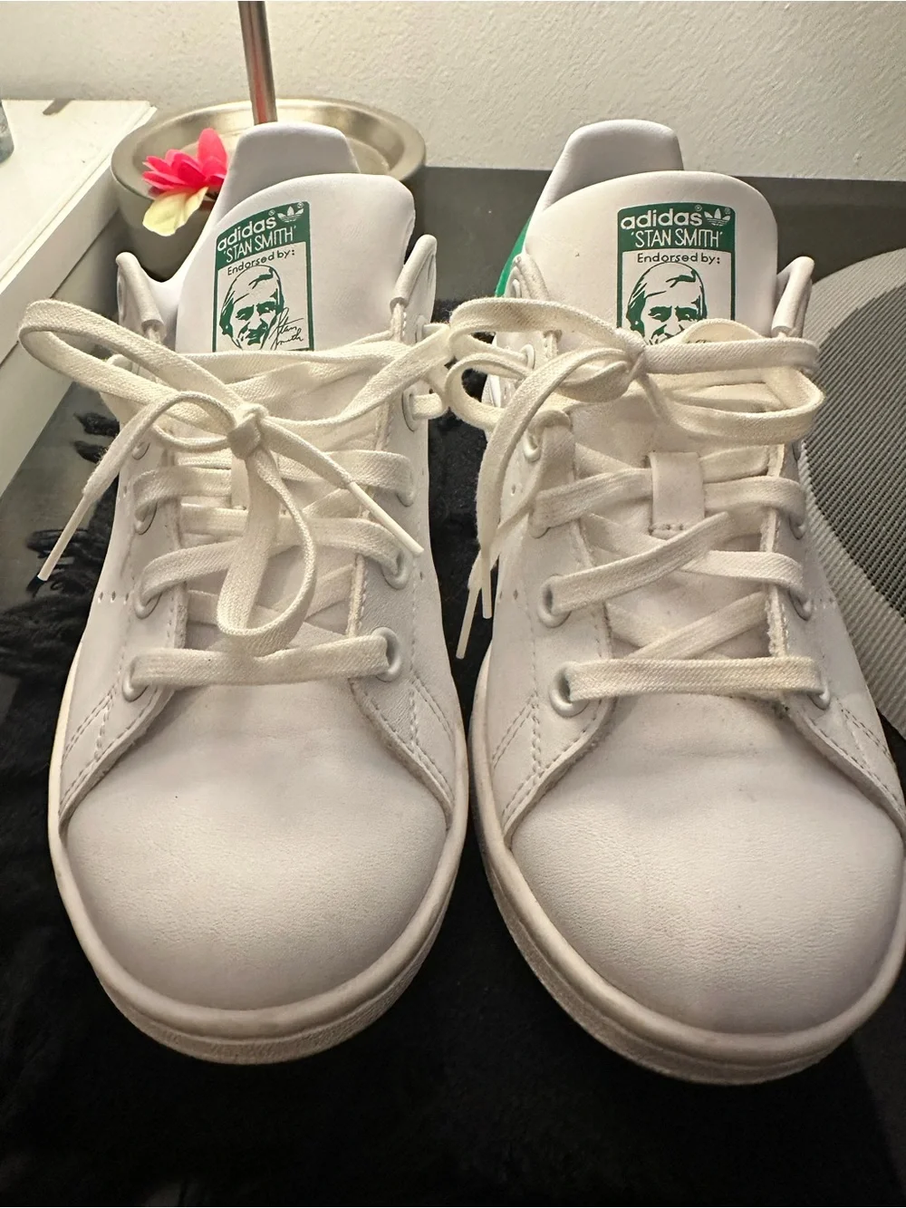 adidas Kids White Leather Sneakers with Green Heel Tab